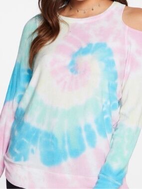 NWT Chaser "Spiral" Cold-Shoulder Sweatshirt | Pastel 🏛️🌀